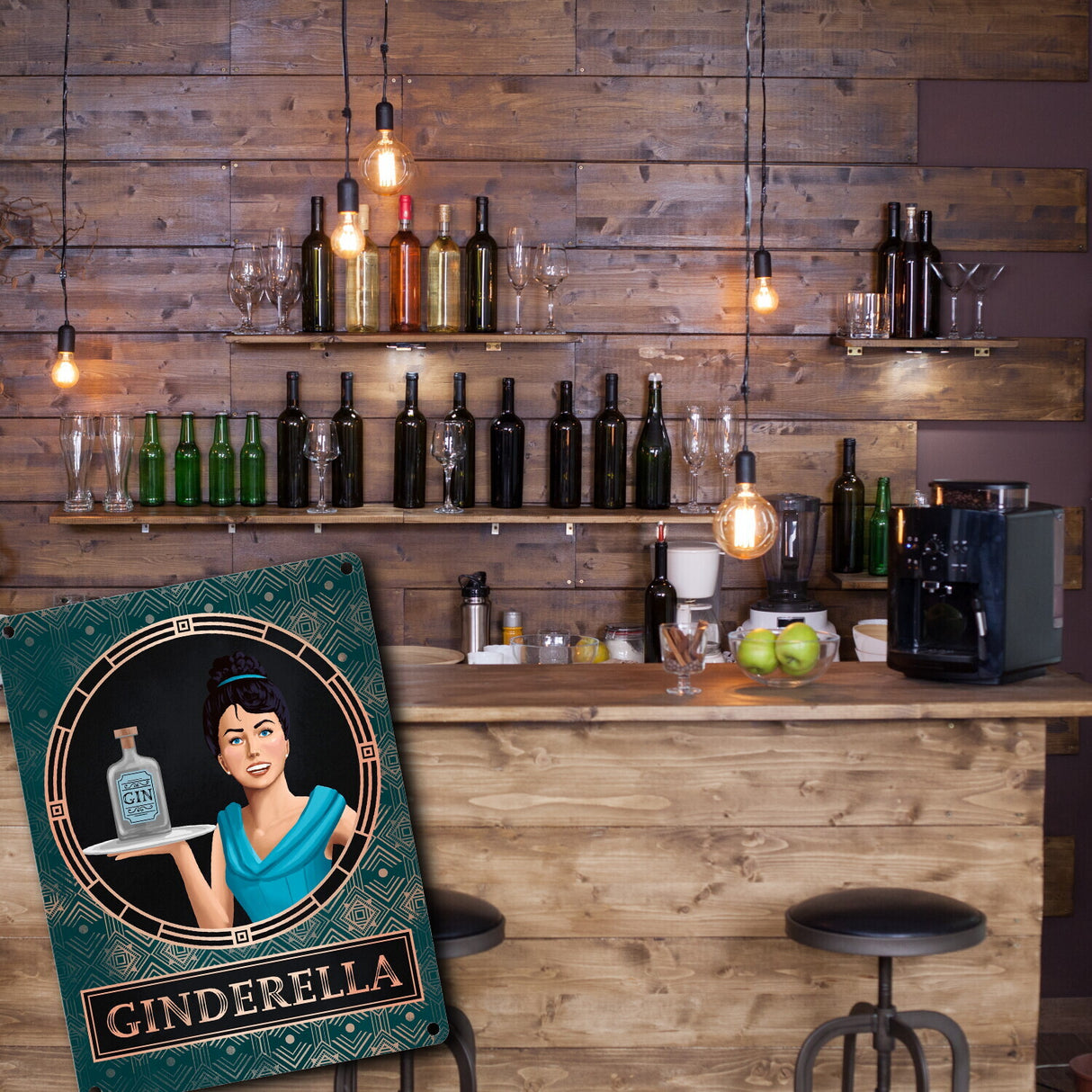 Ginderella Gin Metallschild für Gin-Liebhaber