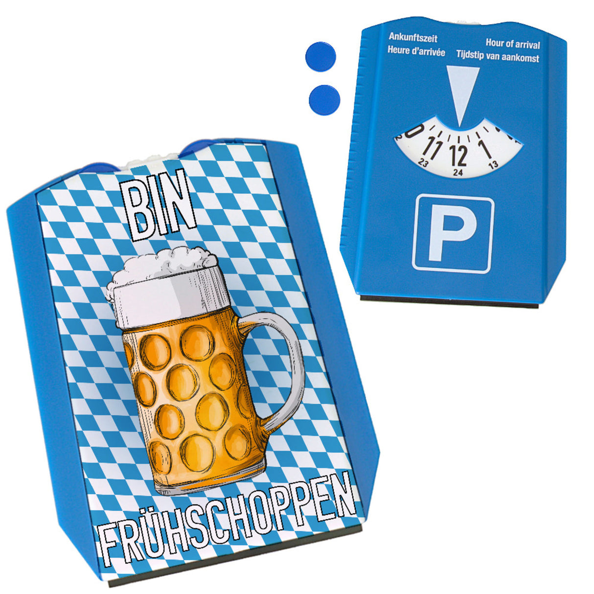 Bin frühschoppen Parkscheibe mit Maß Bier und 2 Einkaufswagenchips