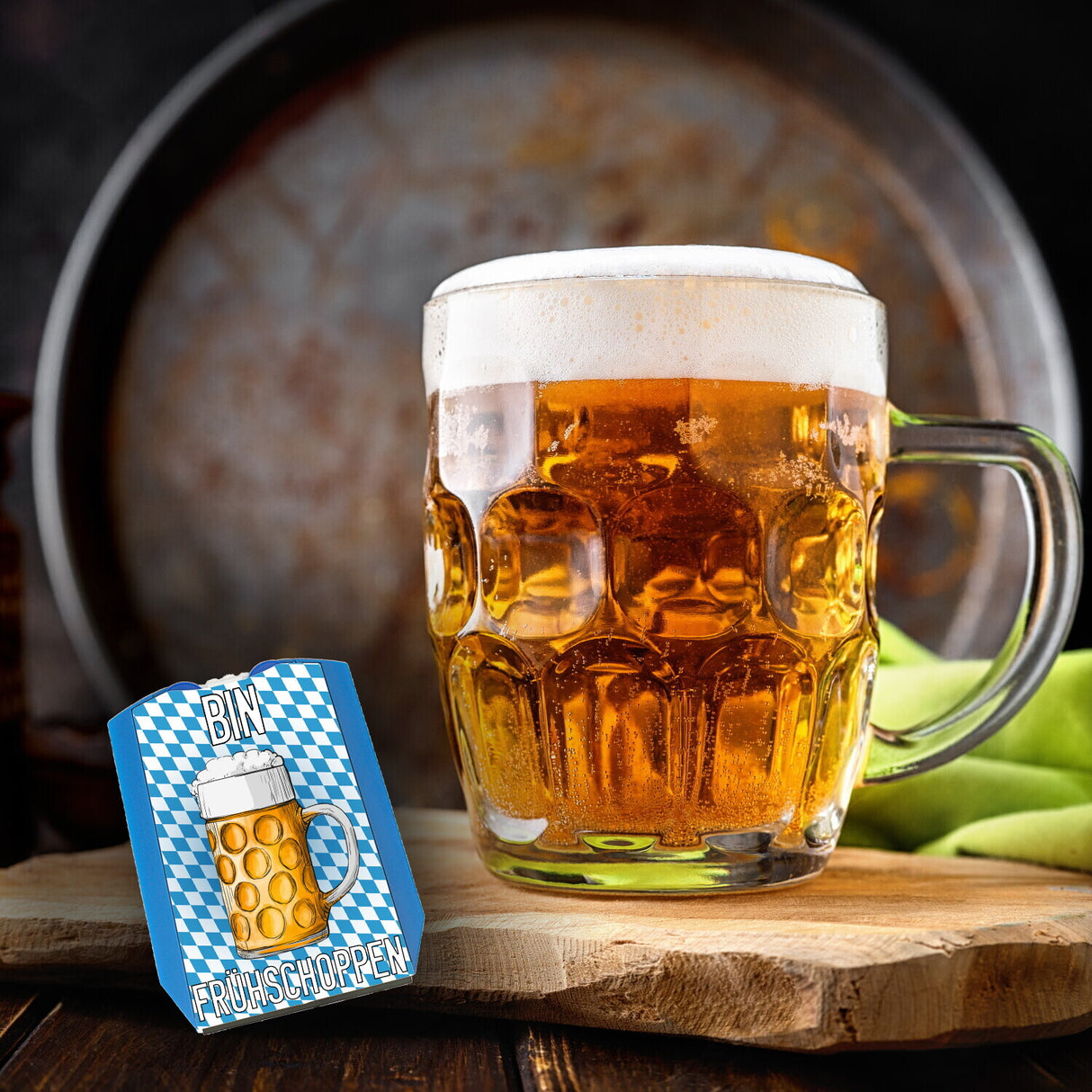 Bin frühschoppen Parkscheibe mit Maß Bier und 2 Einkaufswagenchips
