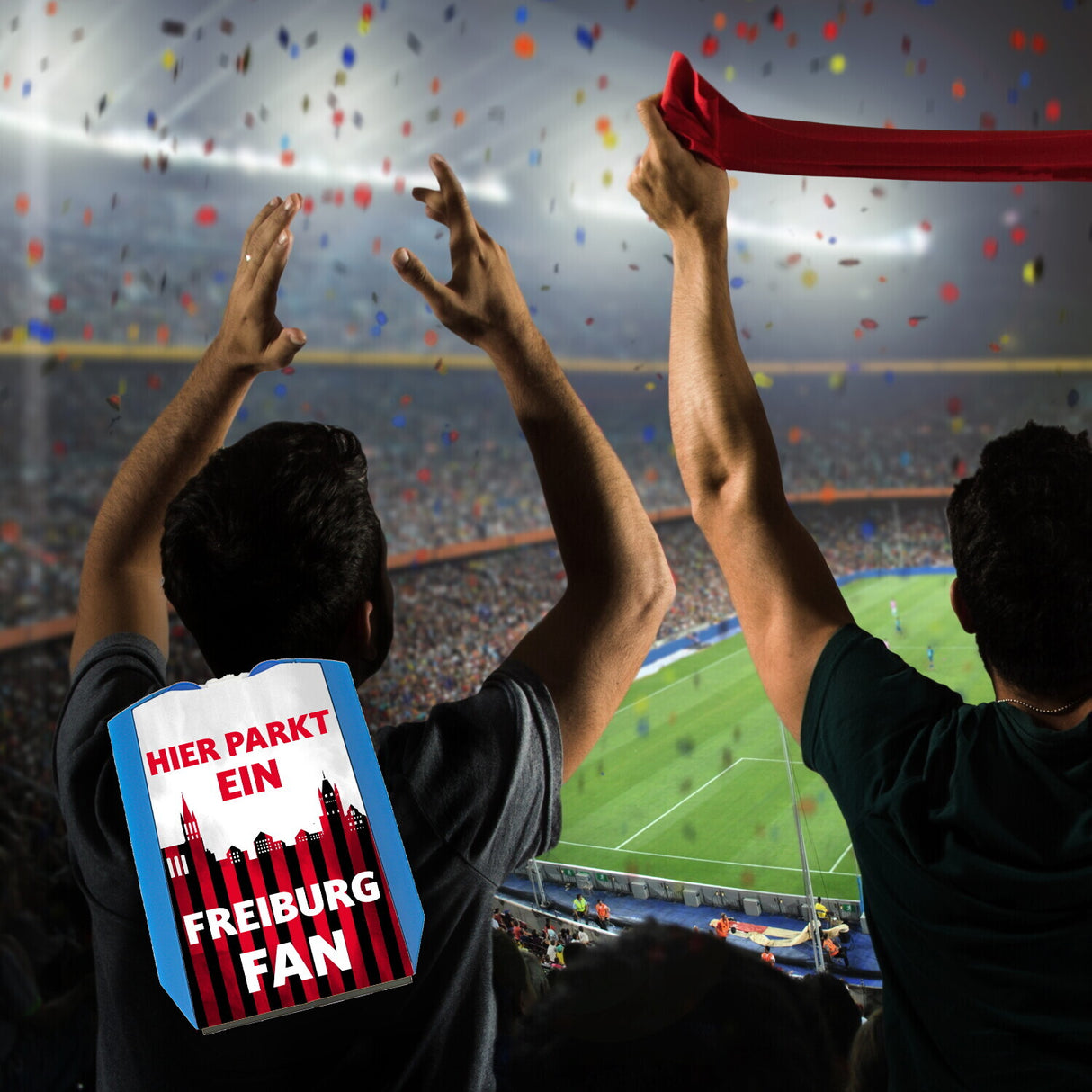 Hier parkt ein Freiburg Fan Parkscheibe in Vereinsfarben