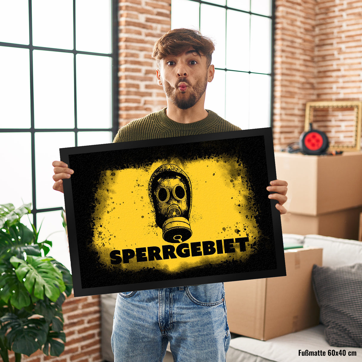 Sperrgebiet Fußmatte mit Gasmaskenmotiv