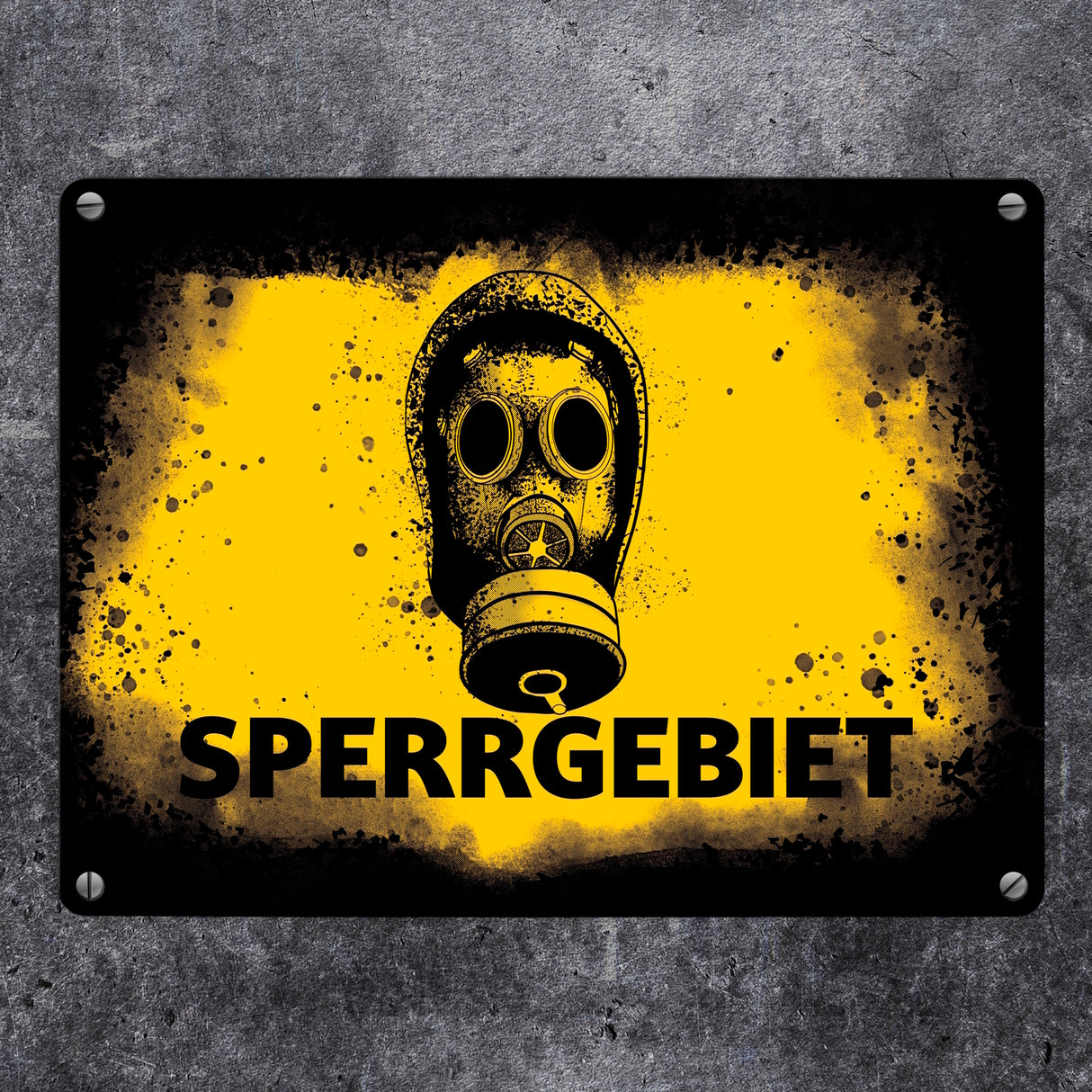Sperrgebiet Metallschild mit Gasmaskenmotiv