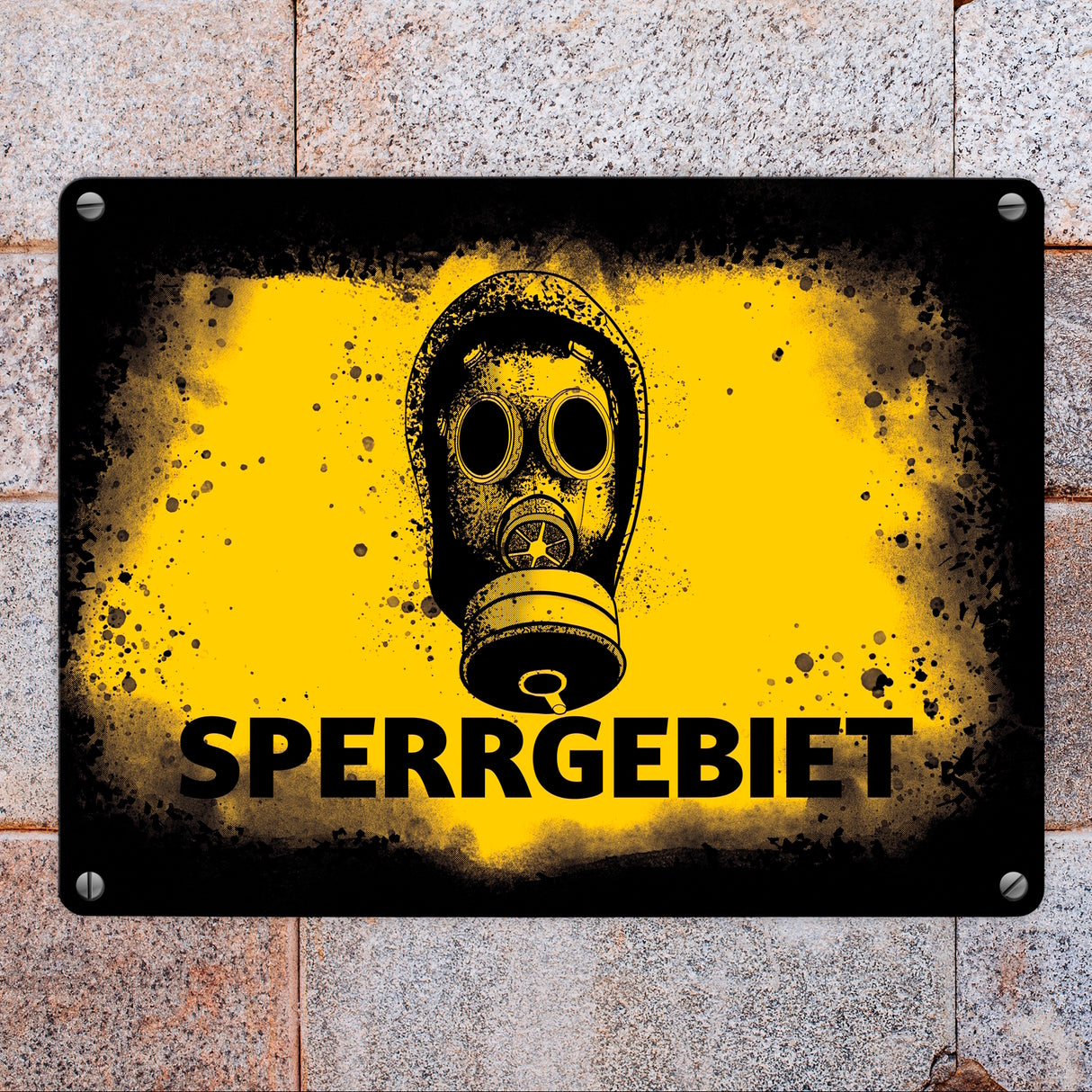 Sperrgebiet Metallschild mit Gasmaskenmotiv