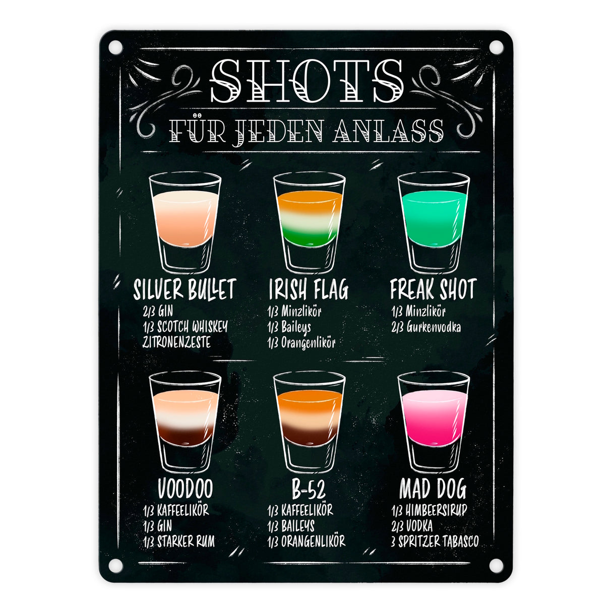 Shot Rezepte Metallschild