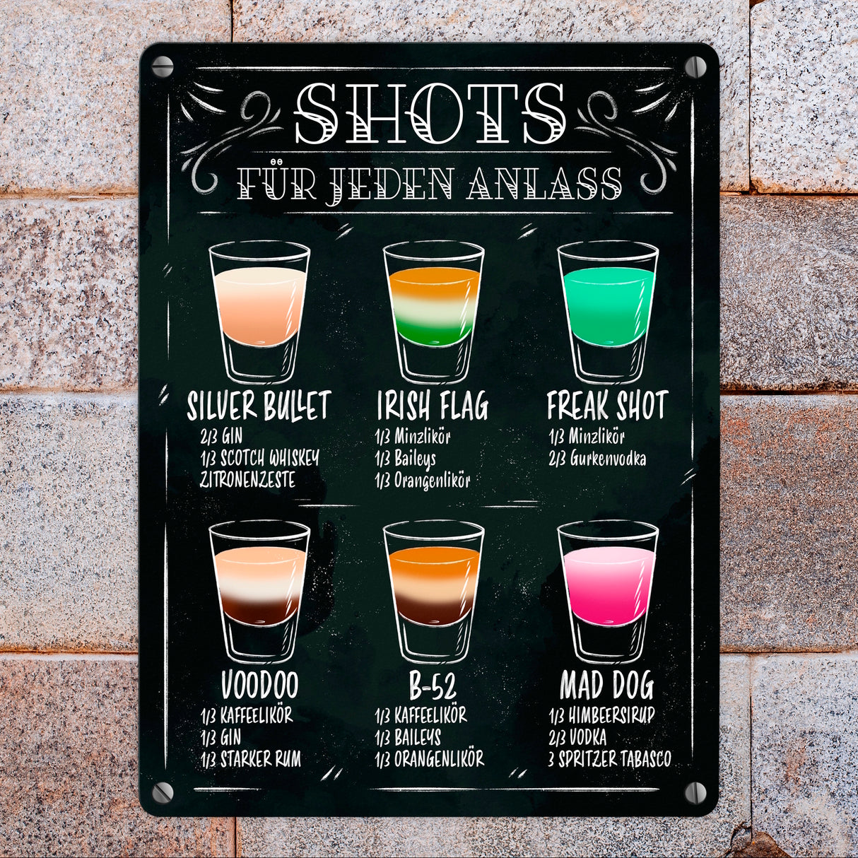 Shot Rezepte Metallschild