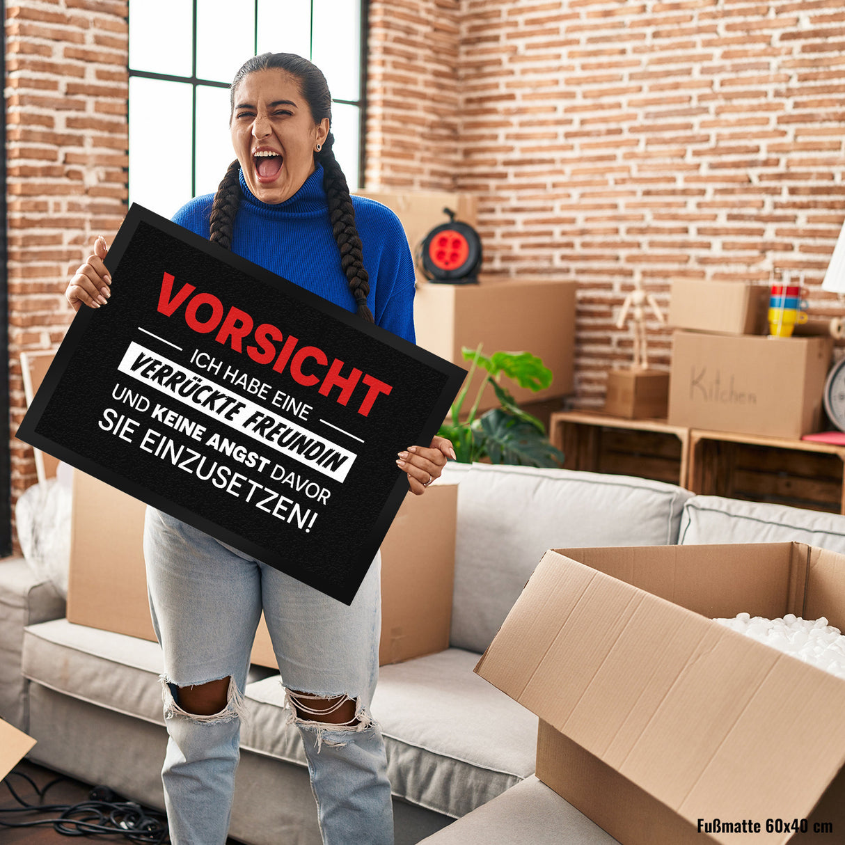 Vorsicht ich habe eine verrückte Freundin Fußmatte