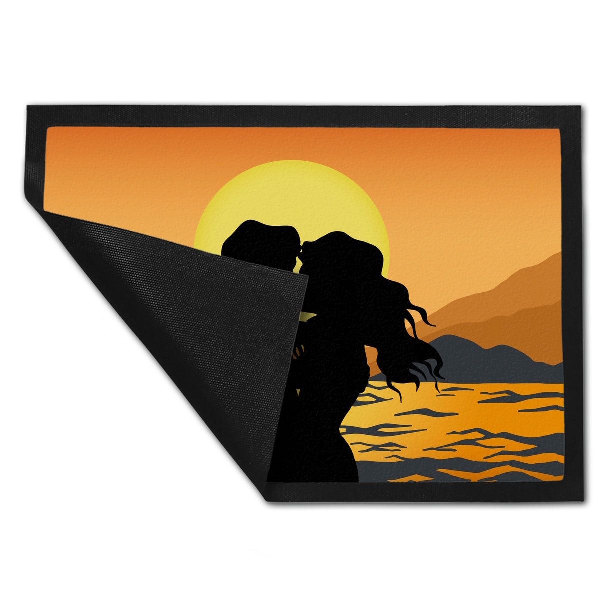 Verliebtes Paar vorm Sonnenuntergang Fußmatte