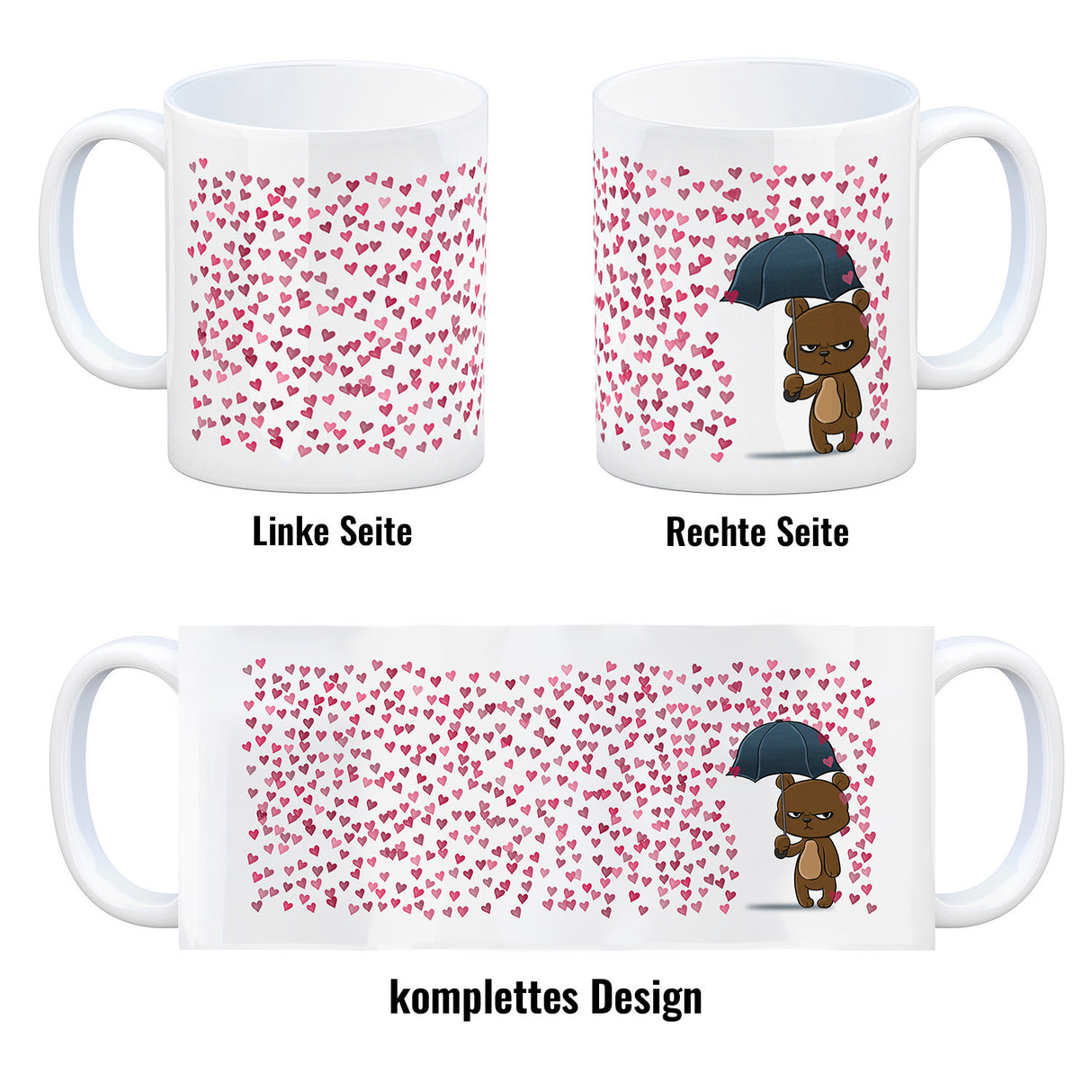 Grummeliges Bärchen im Herz-Regen Kaffeebecher