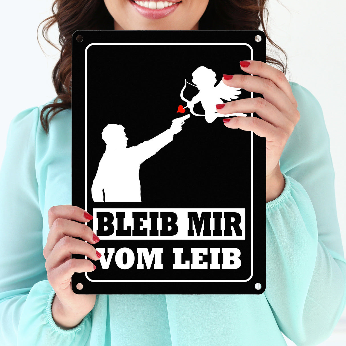 Bleib mir vom Leib Metallschild mit Amor Motiv