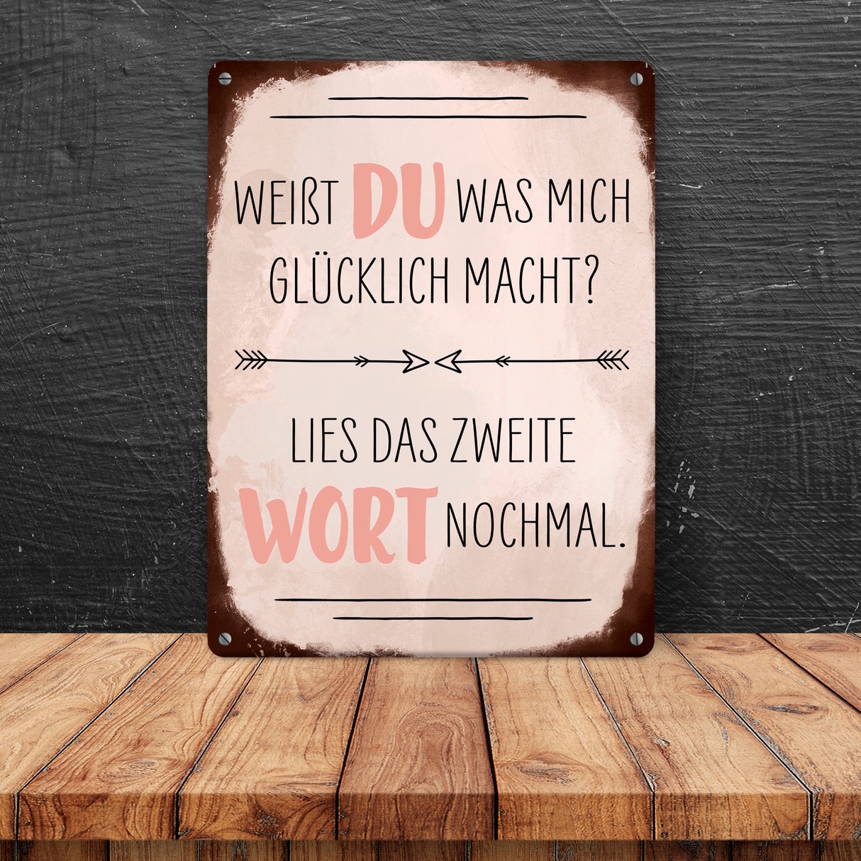 Du machst mich glücklich Metallschild mit Spruch zum Valentinstag