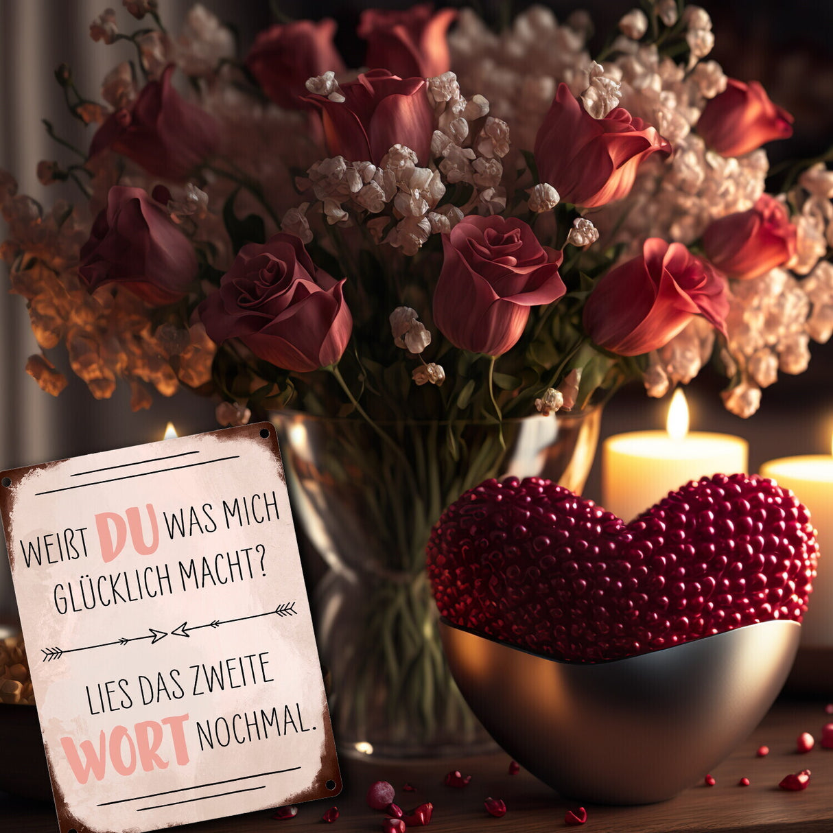 Du machst mich glücklich Metallschild mit Spruch zum Valentinstag