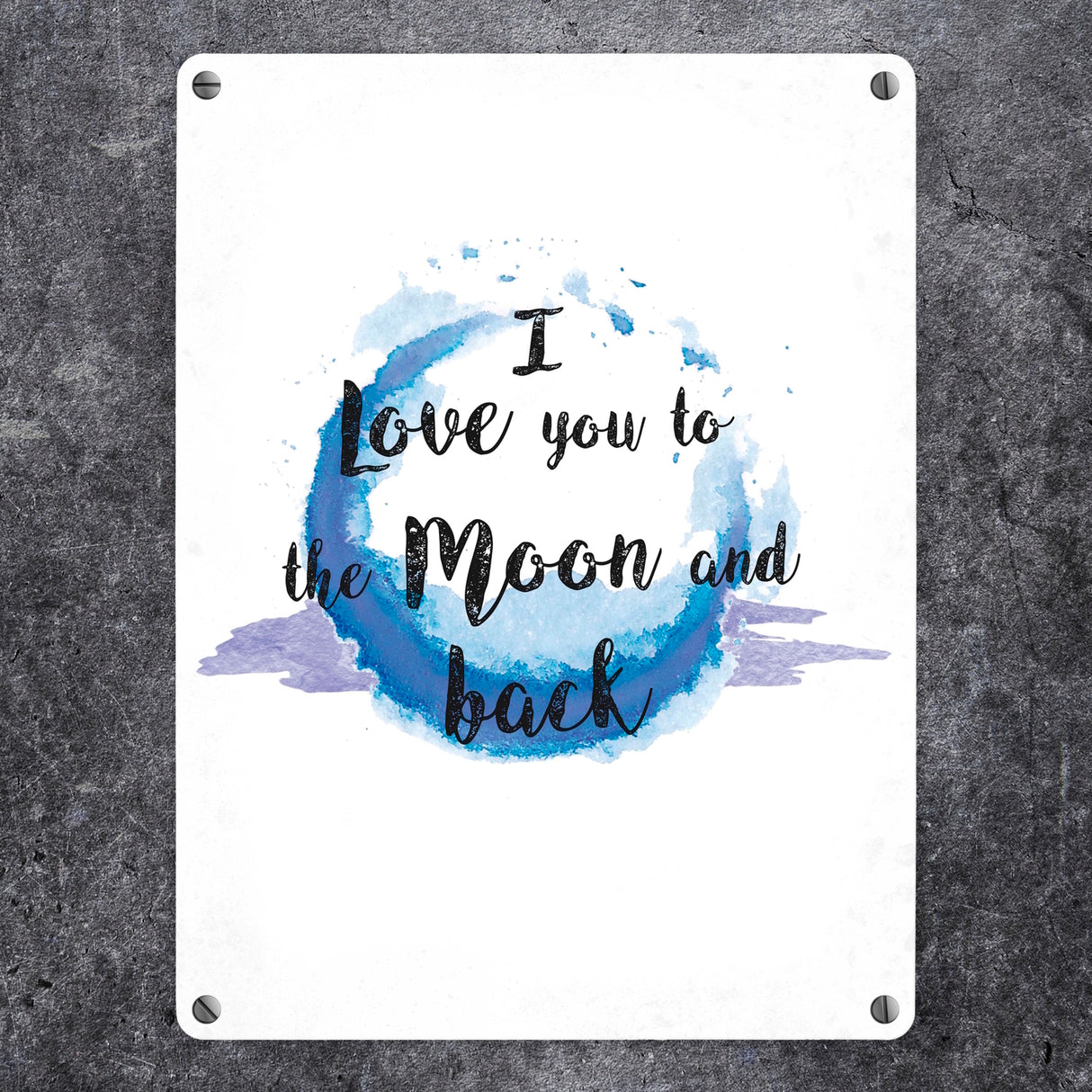 I love you to the Moon and back Valentinstag Metallschild in lila