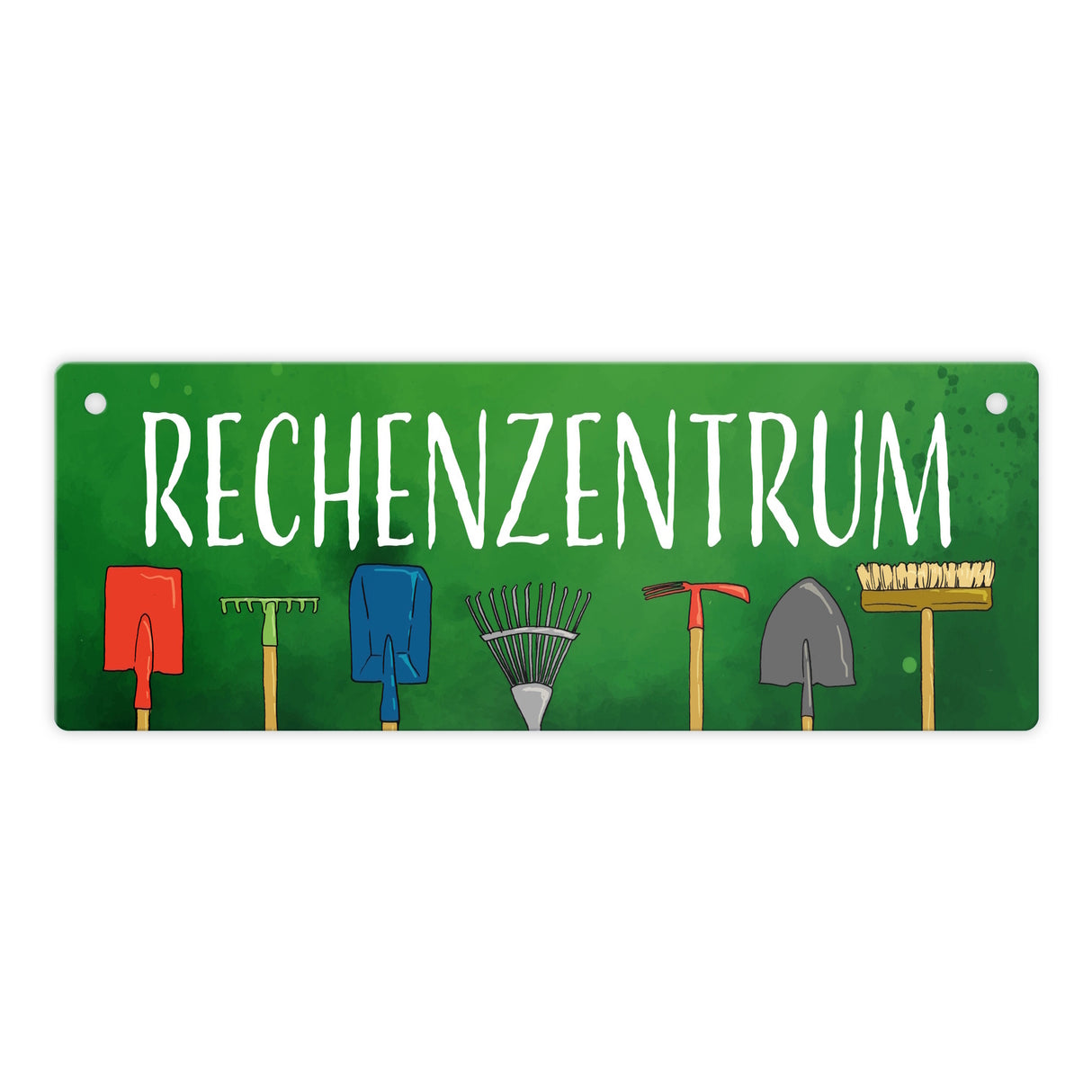 Rechenzentrum Metallschild mit Gartengeräten