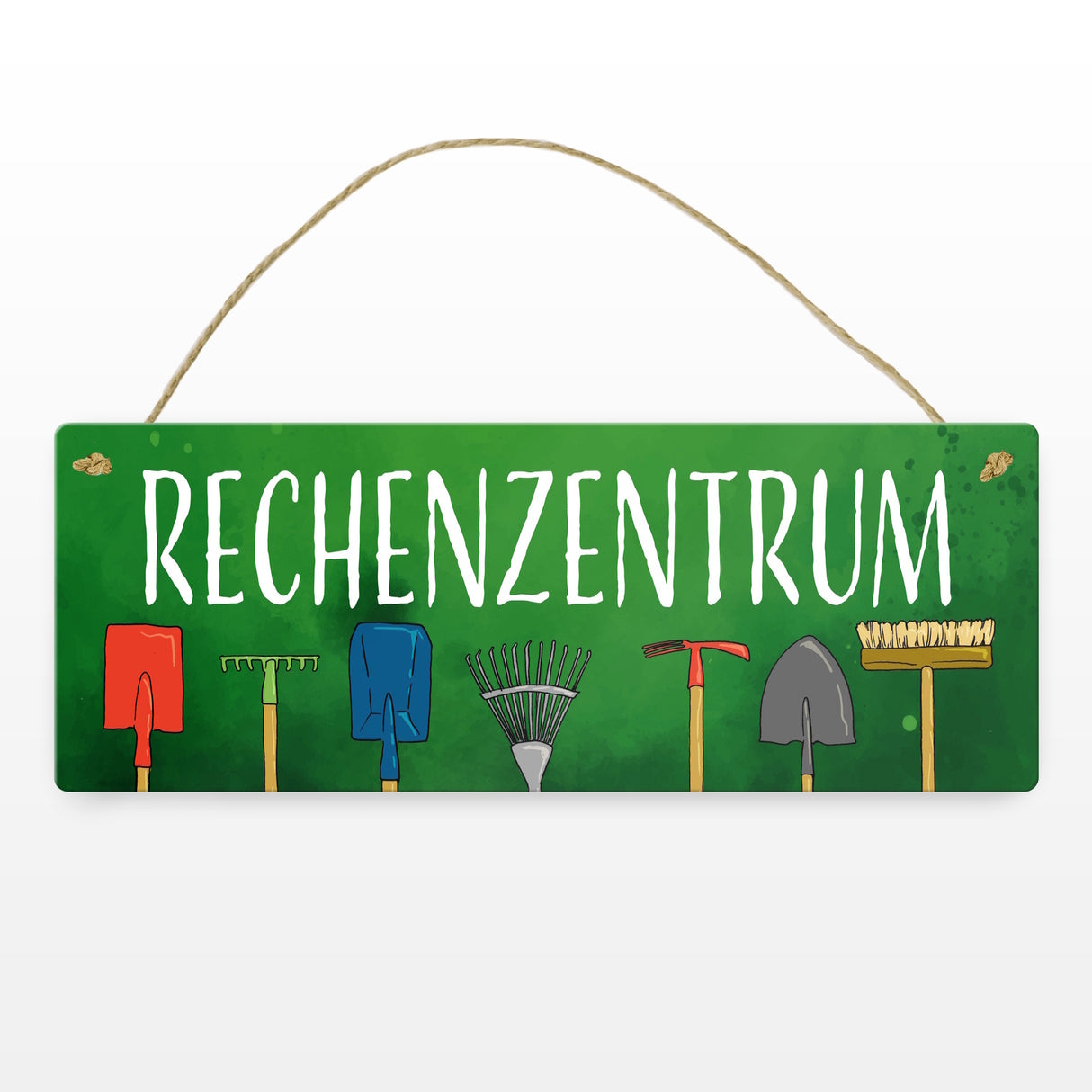 Rechenzentrum Metallschild mit Gartengeräten