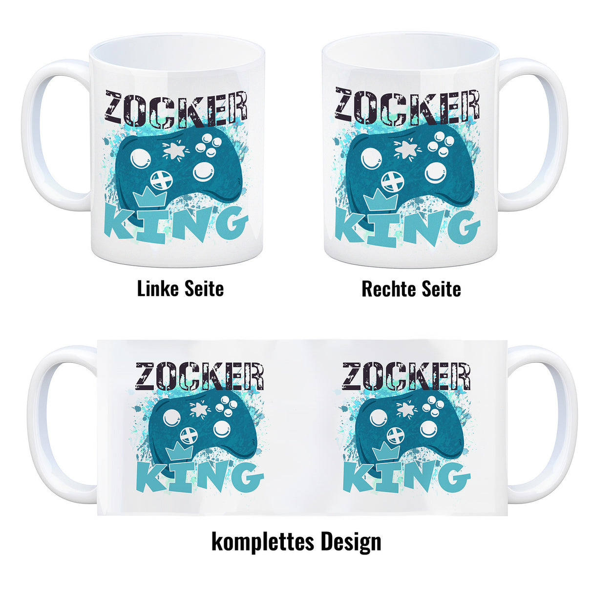 Zocker King Kaffeebecher mit Controller Motiv