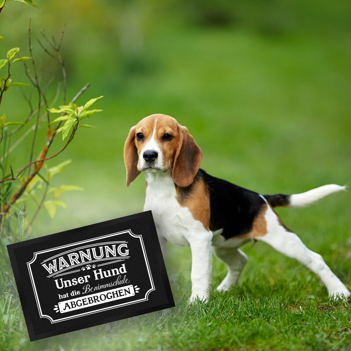 Warnung - Unser Hund hat die Benimmschule abgebrochen Fußmatte