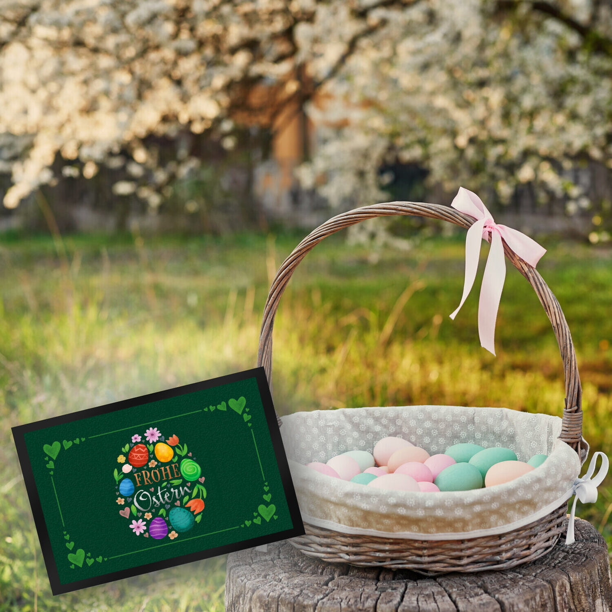 Frohe Ostern Fußmatte mit Frühlingsmotiven