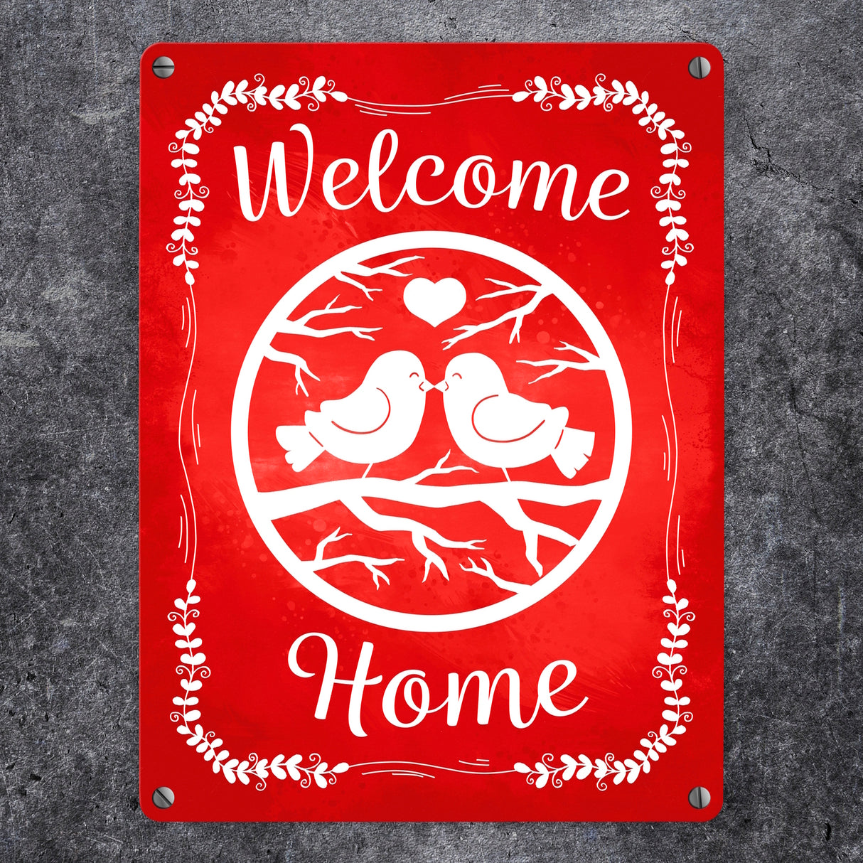 Welcome Home mit niedlichen Vögeln Metallschild