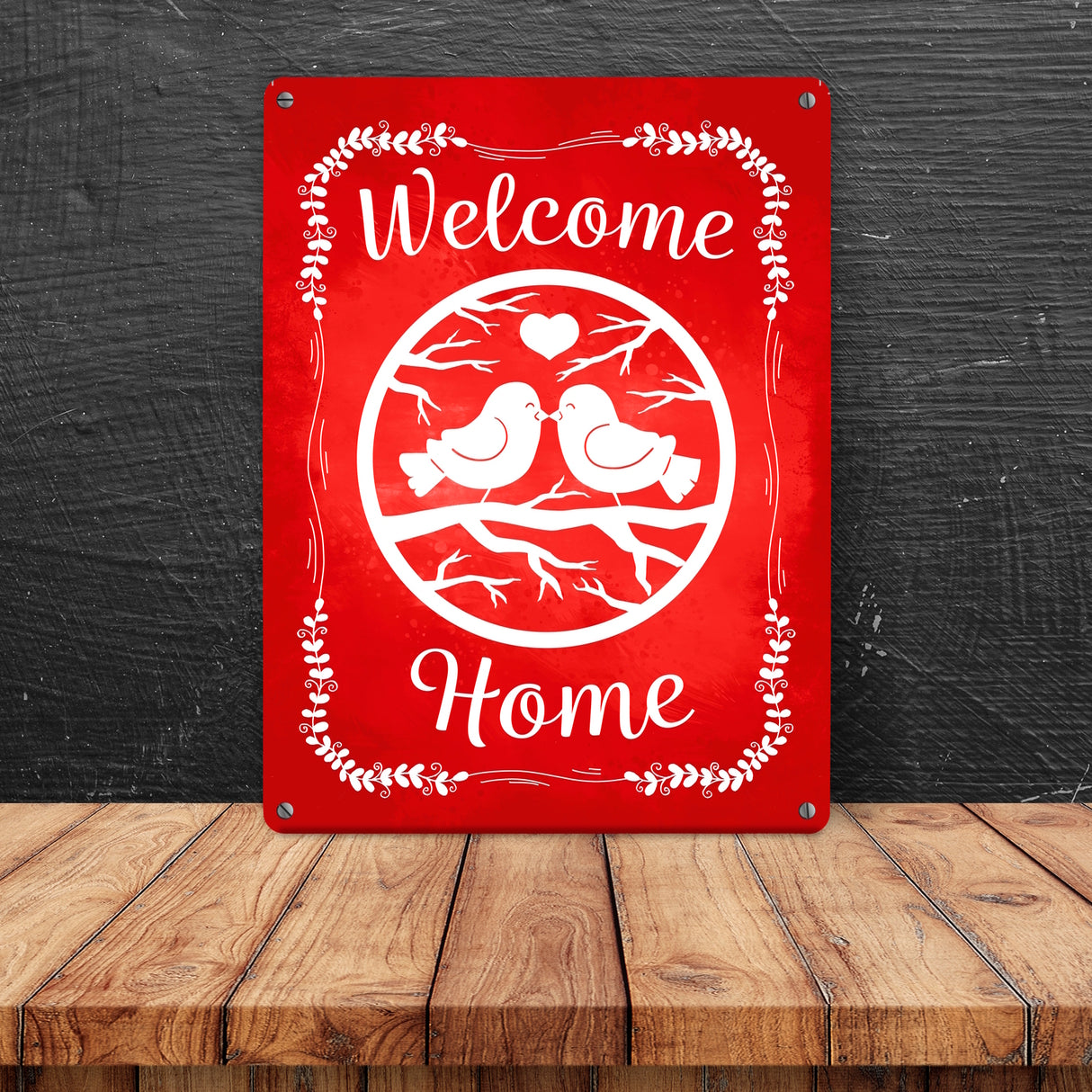 Welcome Home mit niedlichen Vögeln Metallschild