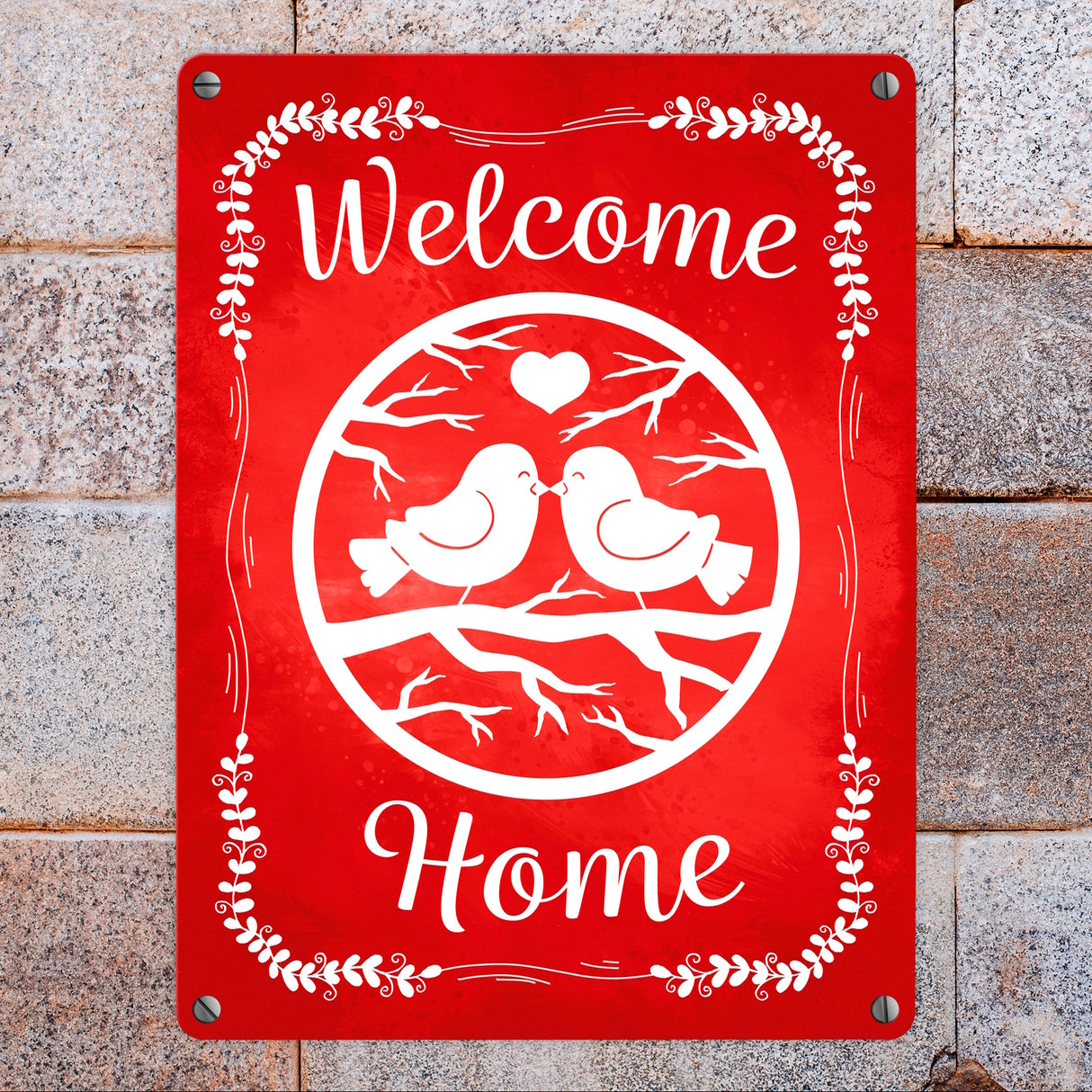 Welcome Home mit niedlichen Vögeln Metallschild
