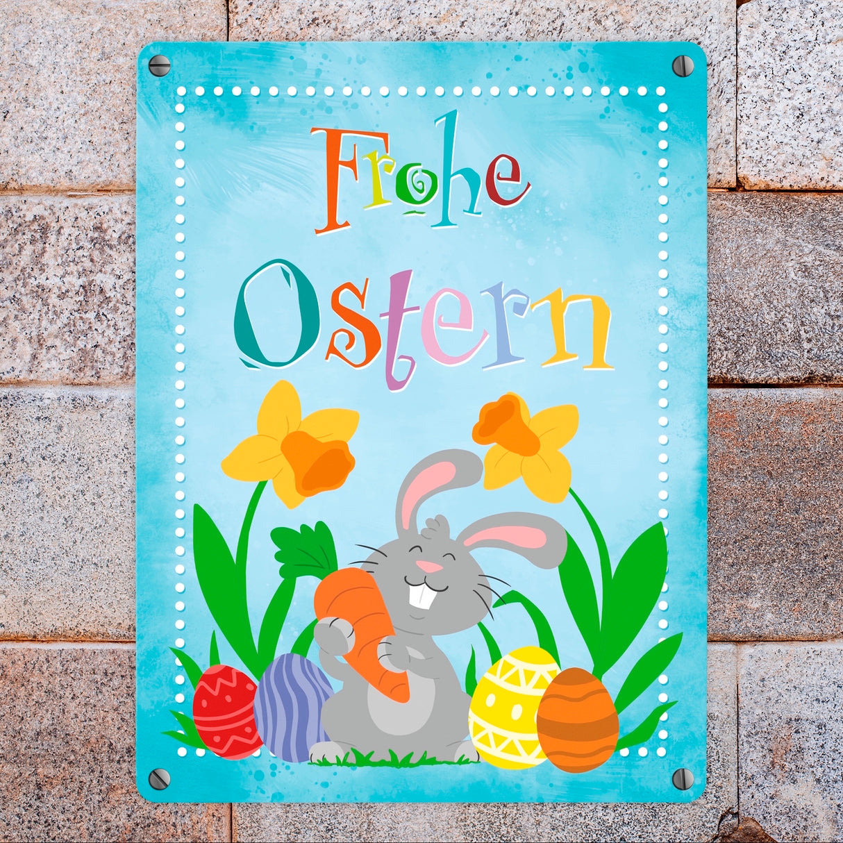 Frohe Ostern mit niedlichem Osterhasen Metallschild