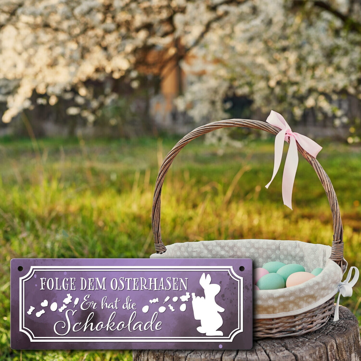 Folge dem Osterhasen, er hat die Schokolade Metallschild