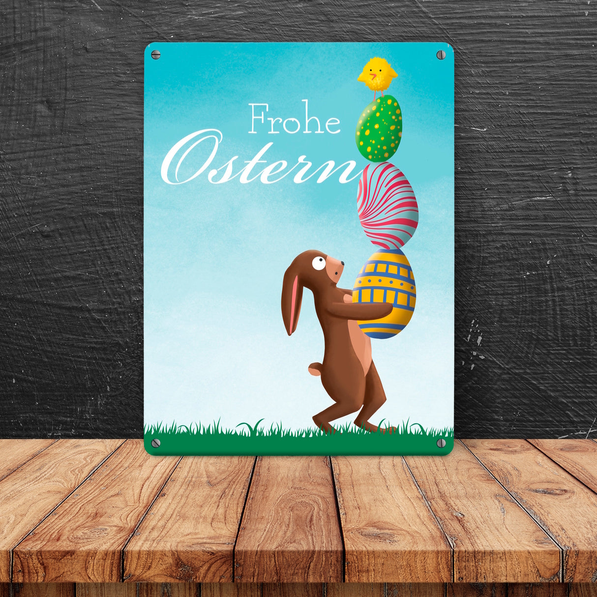 Frohe Ostern mit Osterhase und Küken Metallschild