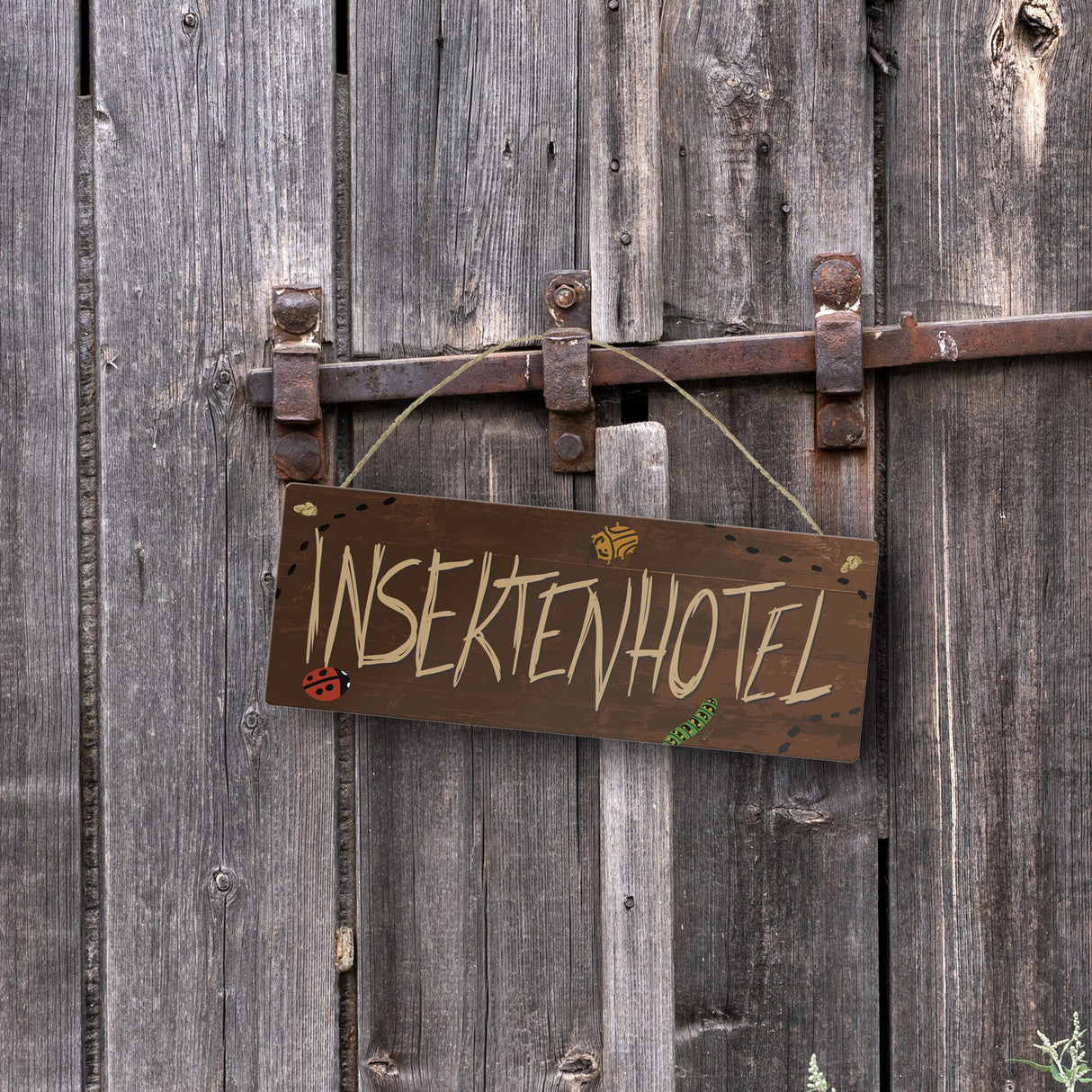Insektenhotel Metallschild mit Holzoptik