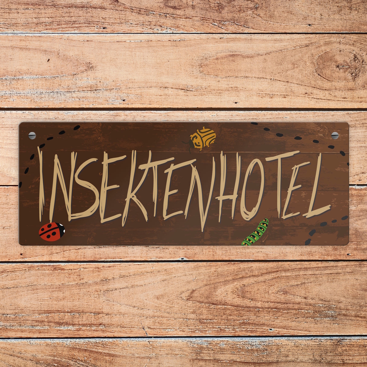 Insektenhotel Metallschild mit Holzoptik