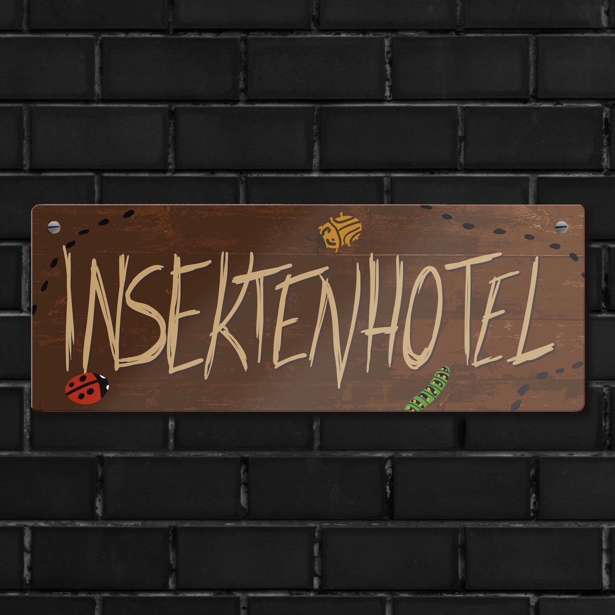 Insektenhotel Metallschild mit Holzoptik