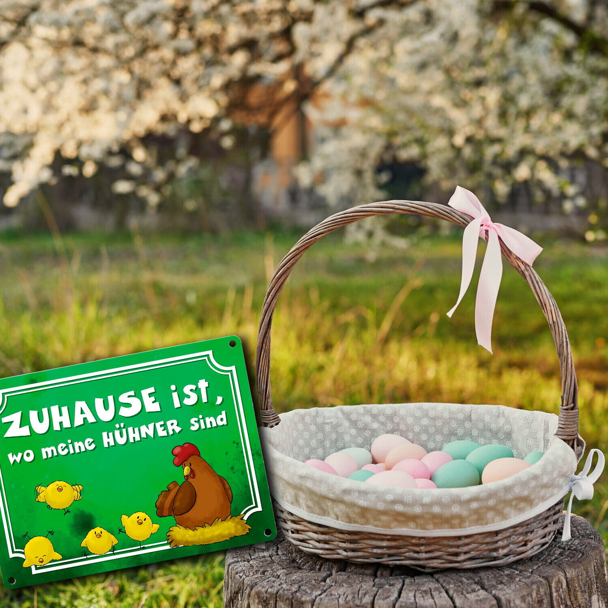 Zuhause ist, wo meine Hühner sind Metallschild mit Huhn und Küken