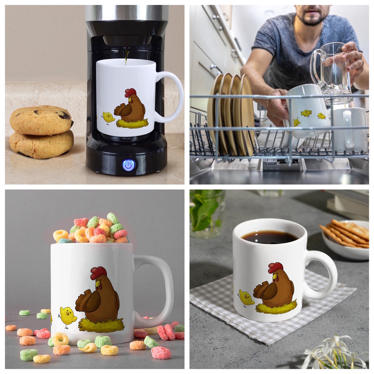 Huhn im Nest mit Küken Kaffeebecher