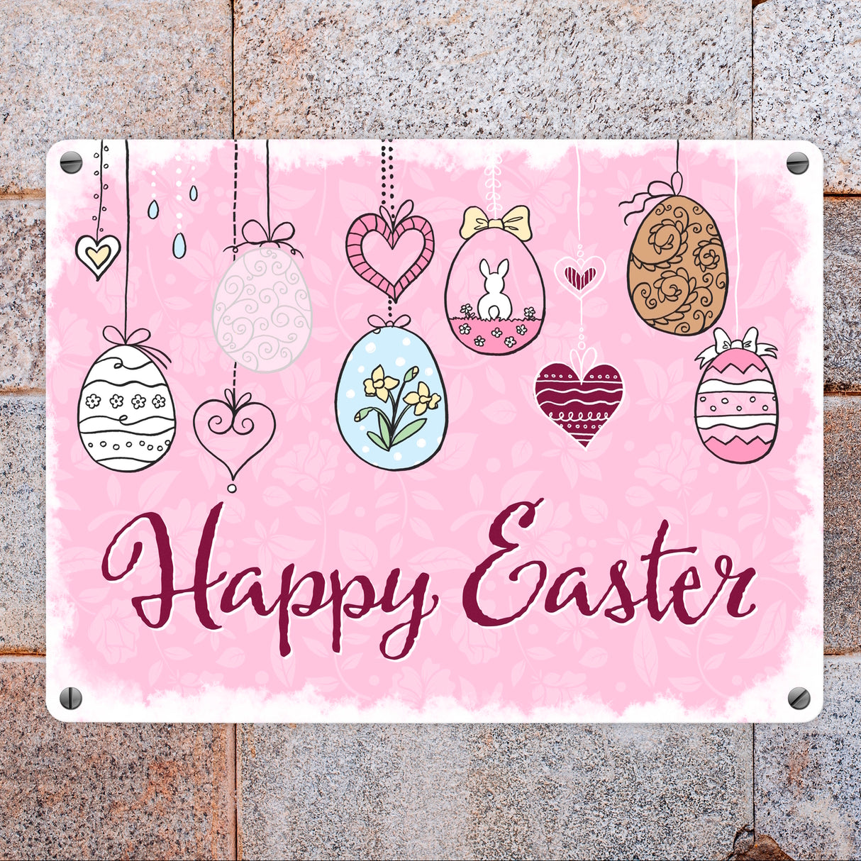 Happy Easter Ostern Metallschild mit Ostereier-Motiv in rosa