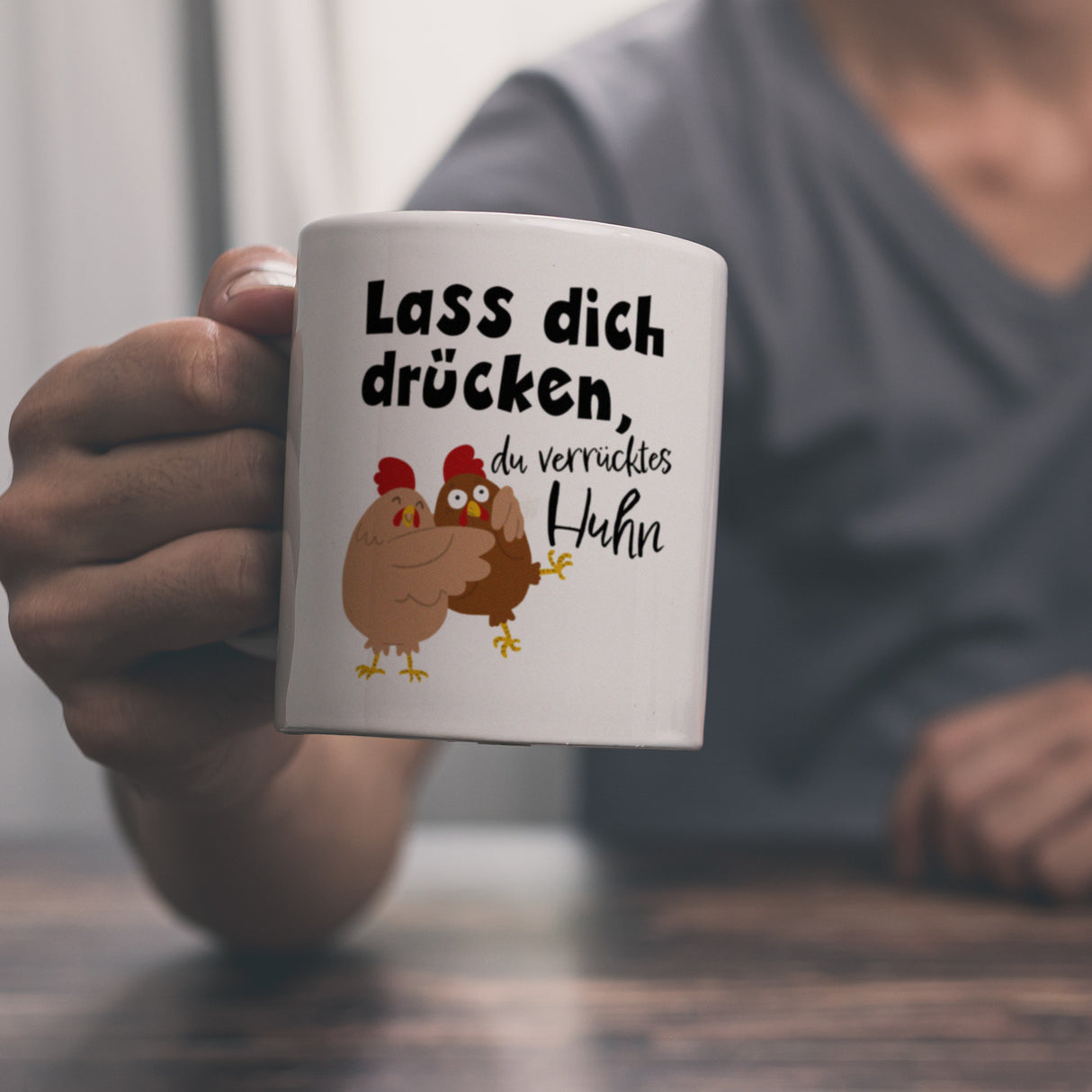 Lass dich drücken, du verrücktes Huhn Kaffeebecher