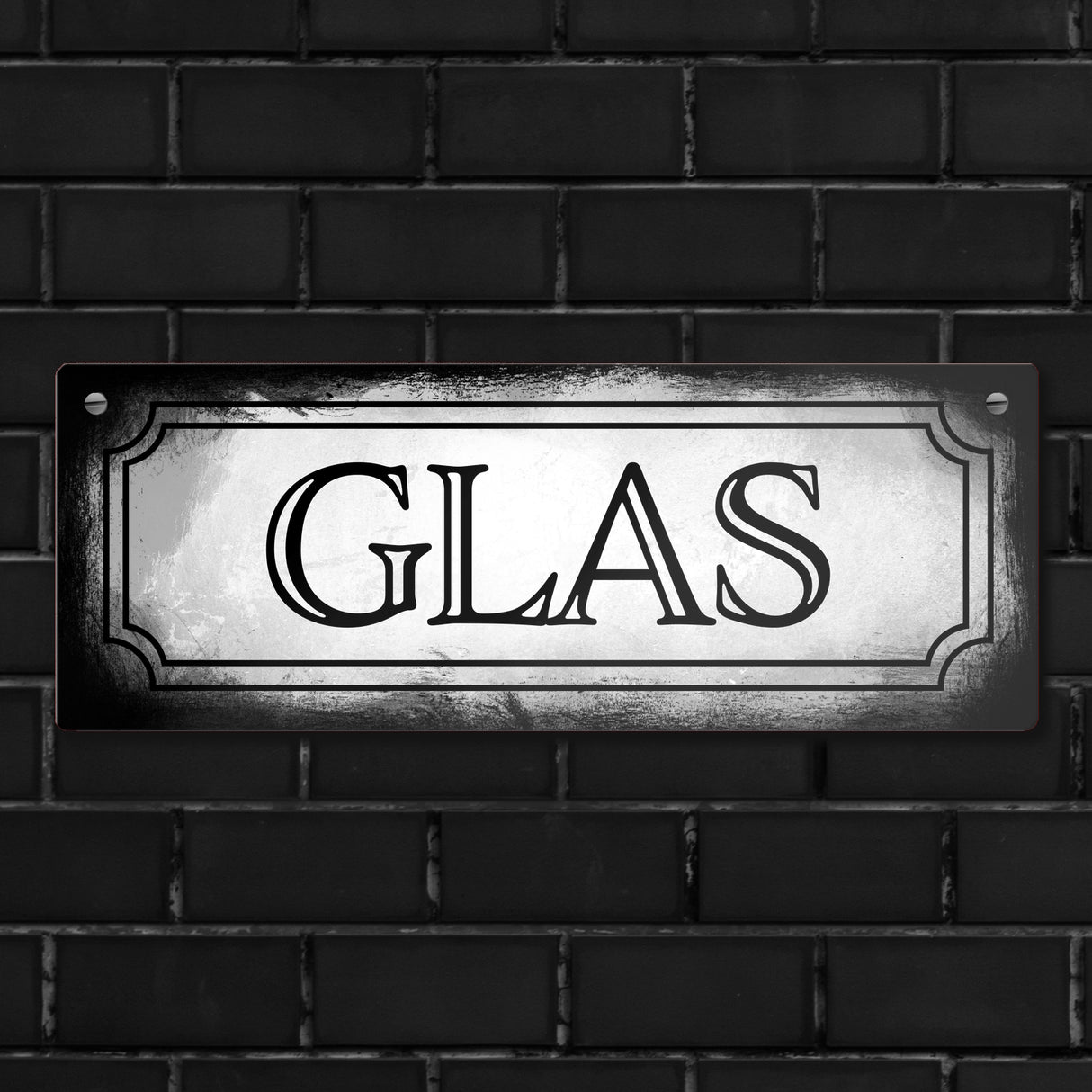 Glas Metallschild für die Mülltrennung im Used Look