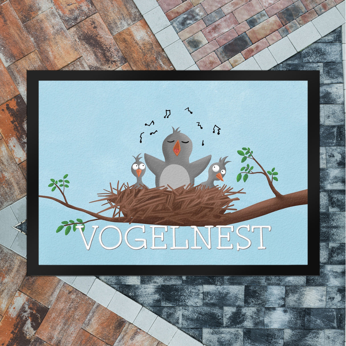 Vogelnest Fußmatte mit zwitscherndem Vogel