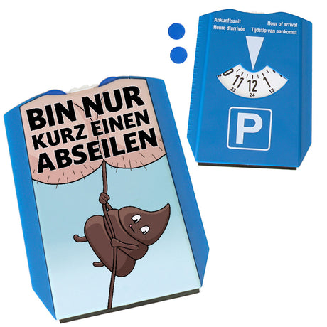 Bin nur kurz einen abseilen Kaka Parkscheibe mit 2 Einkaufswagenchips