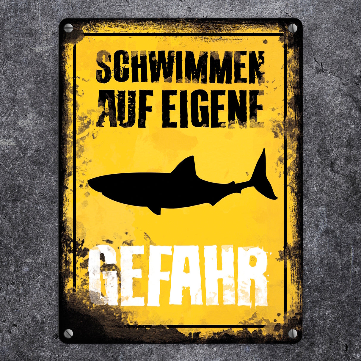 Schwimmen auf eigene Gefahr Metallschild für den Pool mit Hai