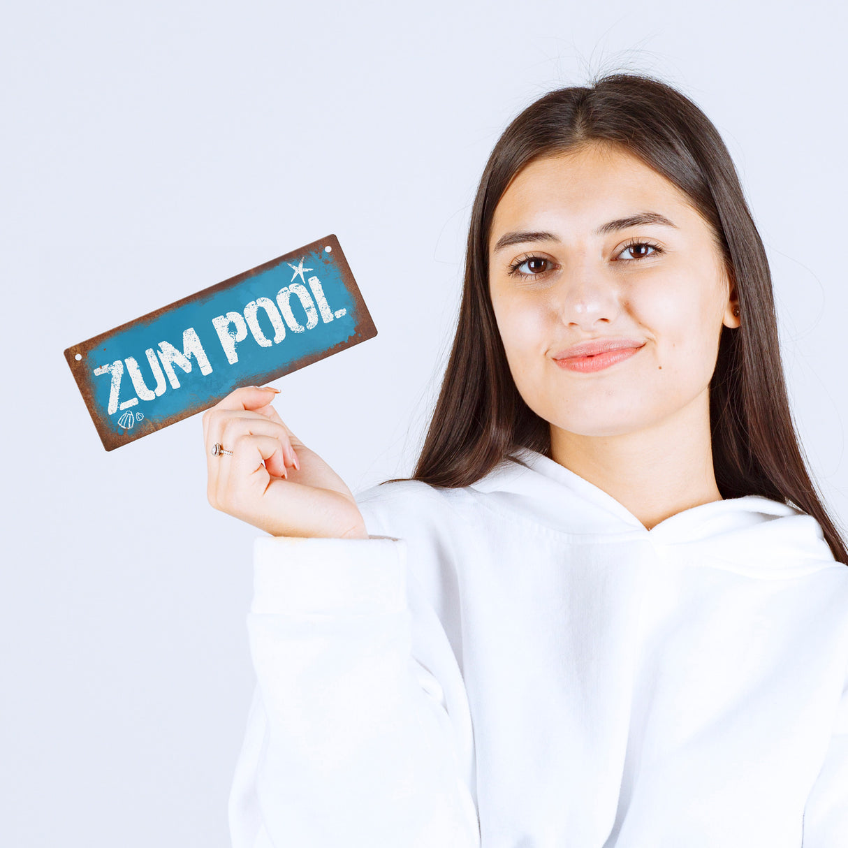 Zum Pool Deko Metallschild in Rostoptik
