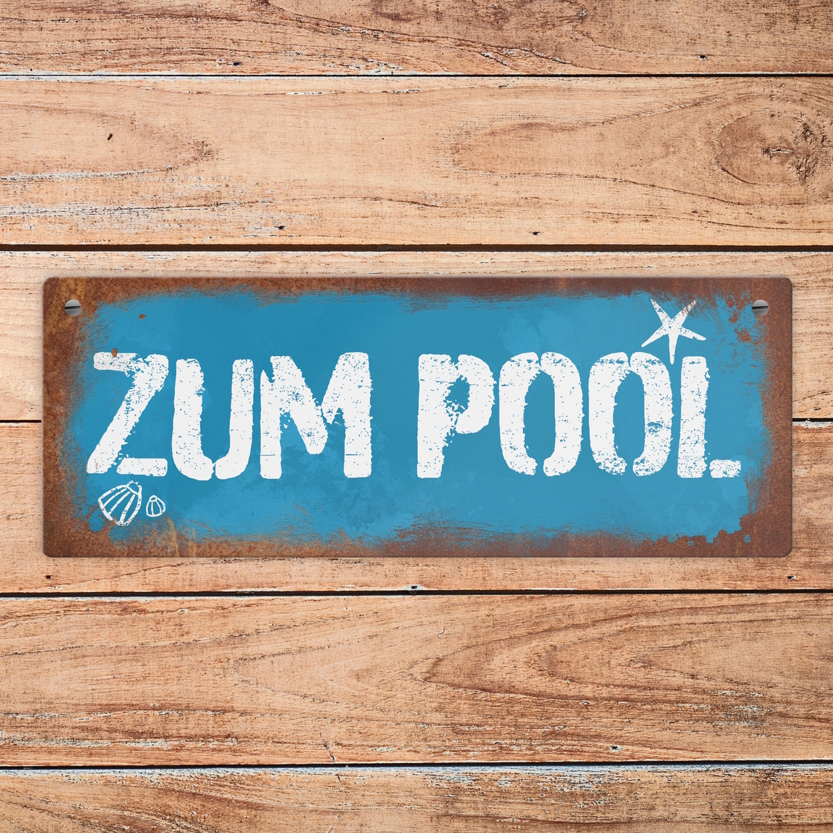 Zum Pool Deko Metallschild in Rostoptik