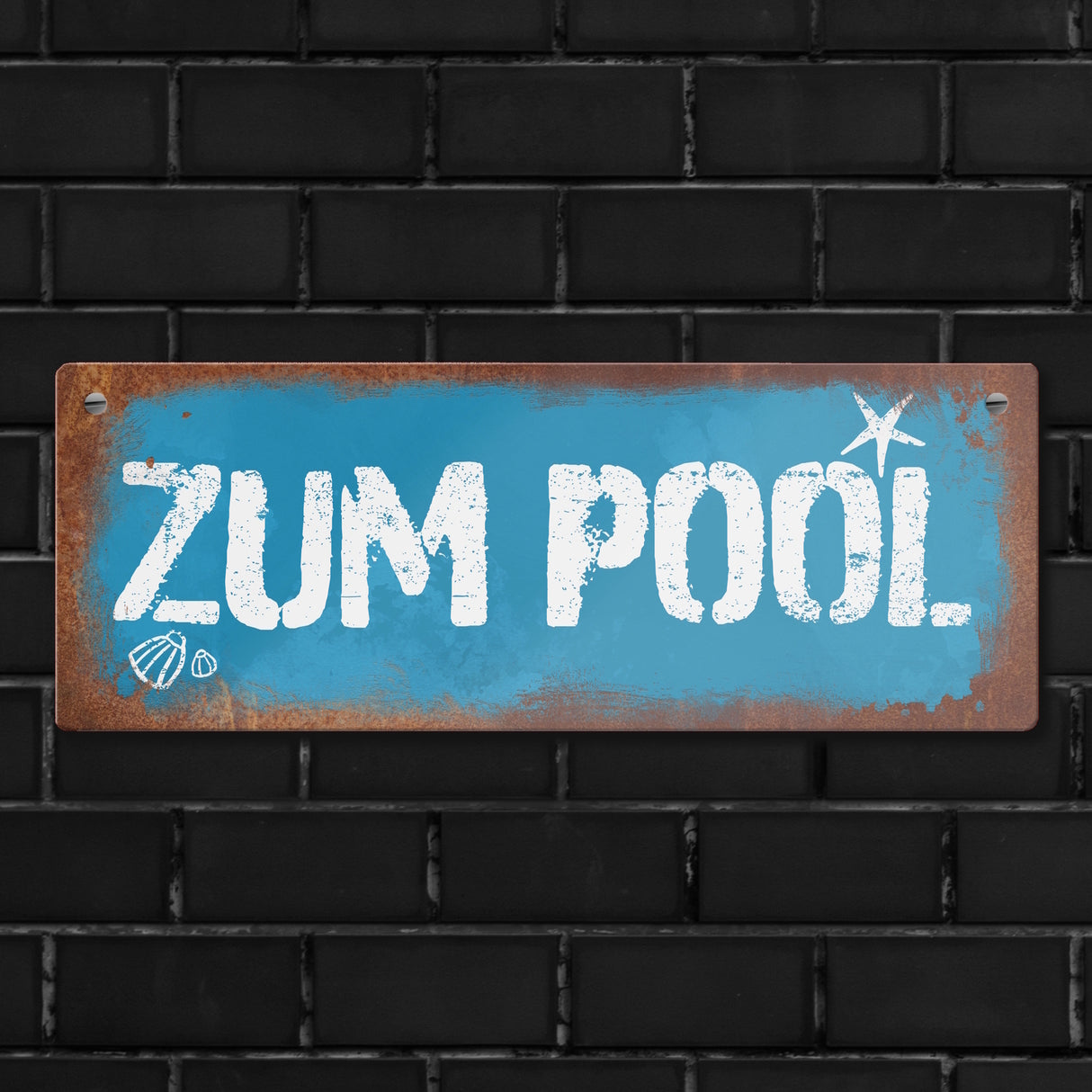 Zum Pool Deko Metallschild in Rostoptik