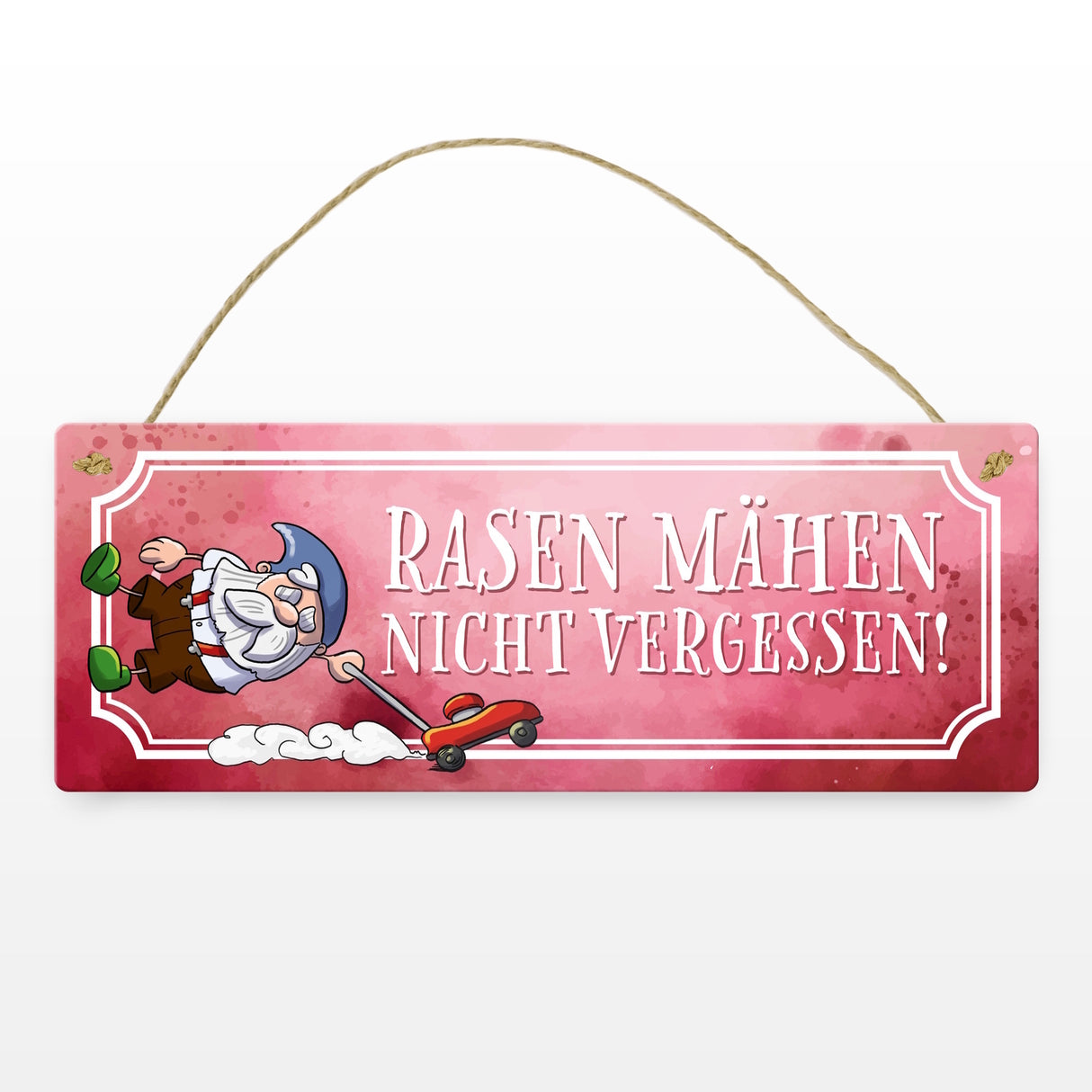 Rasen mähen nicht vergessen Metallschild mit lustigem Gartenzwerg