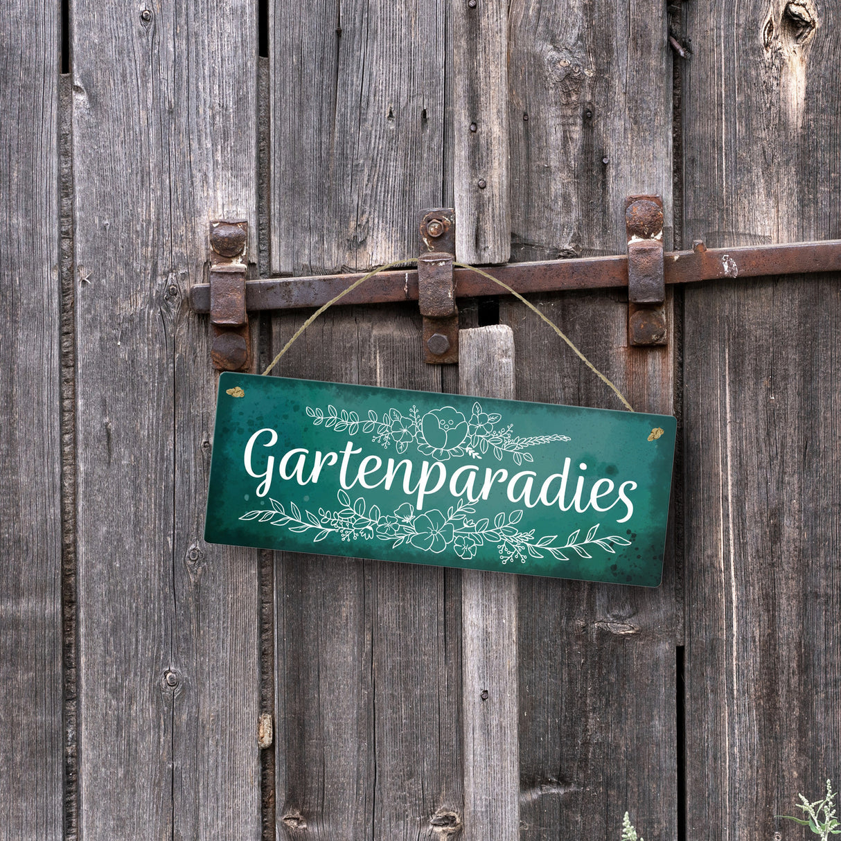Gartenparadies Metallschild mit floralen Ornamenten