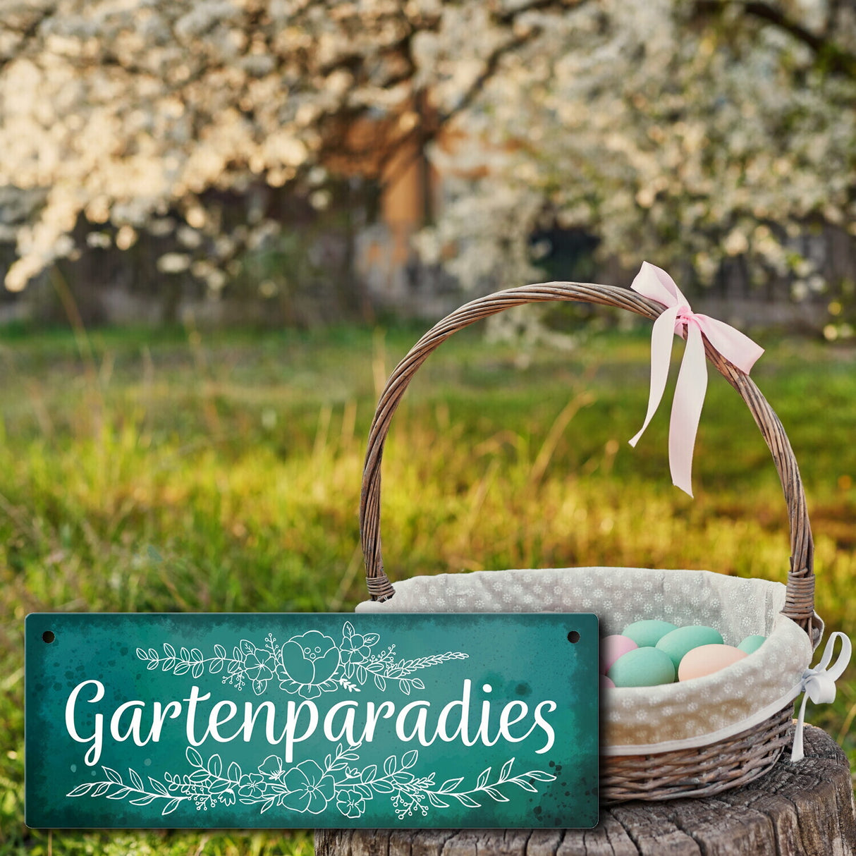 Gartenparadies Metallschild mit floralen Ornamenten