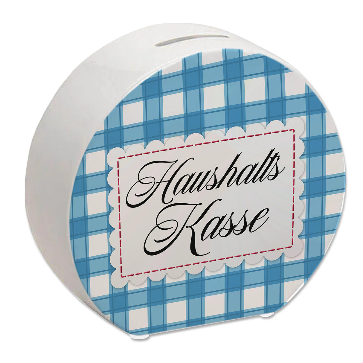 Haushaltskasse Spardose mit blau-weiß kariertem Muster
