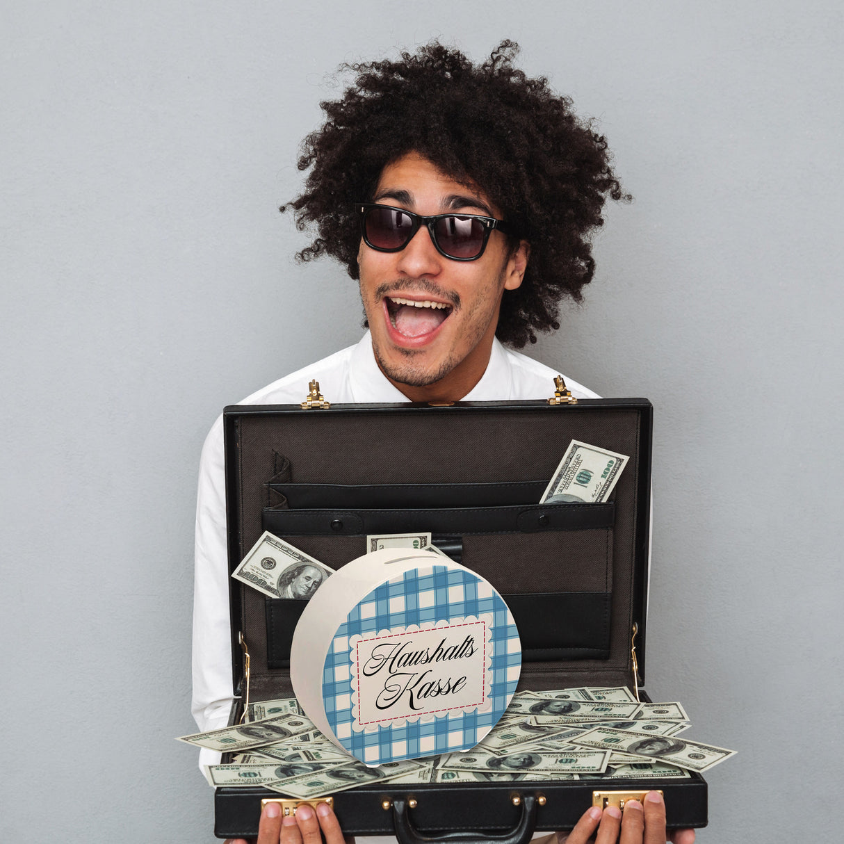 Haushaltskasse Spardose mit blau-weiß kariertem Muster