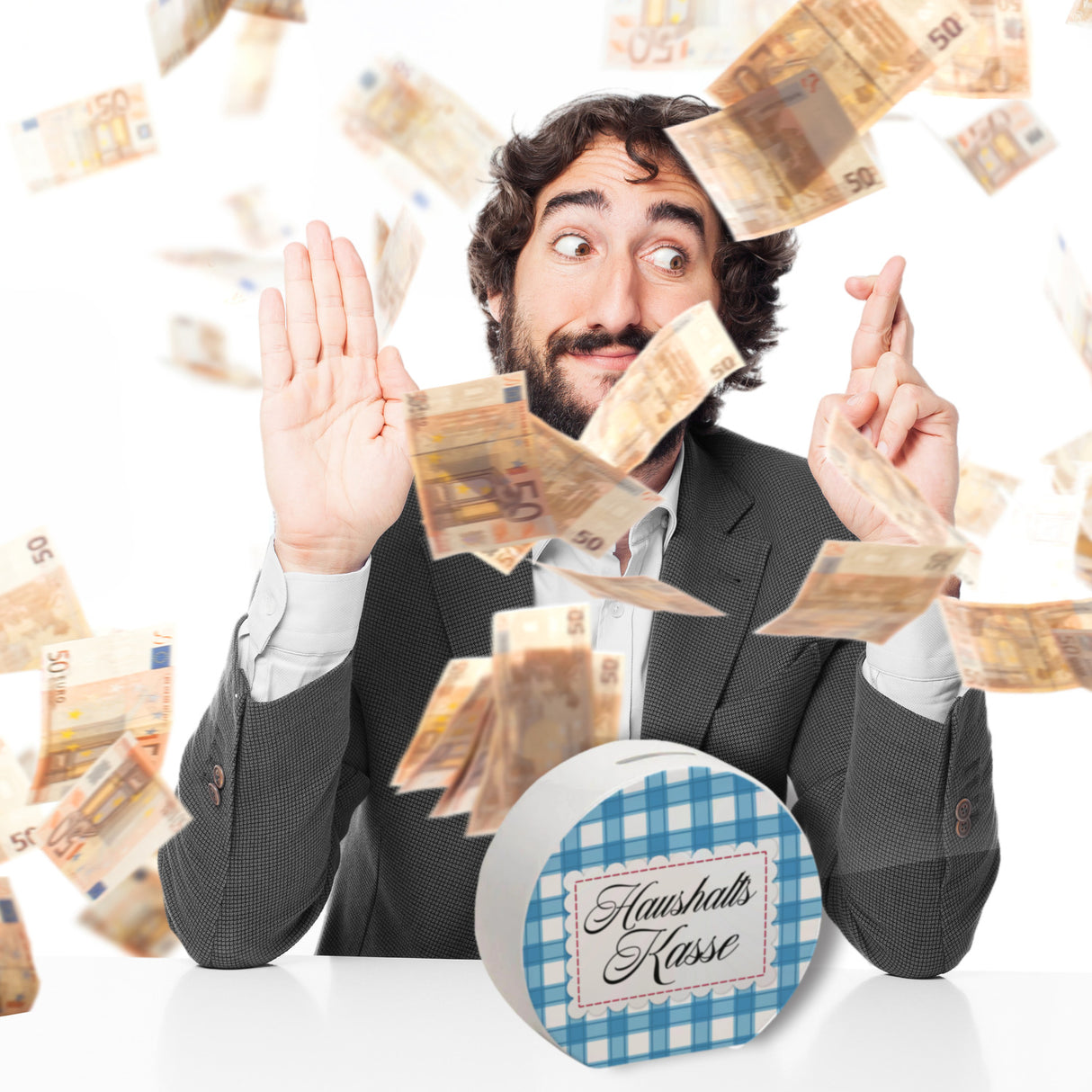 Haushaltskasse Spardose mit blau-weiß kariertem Muster