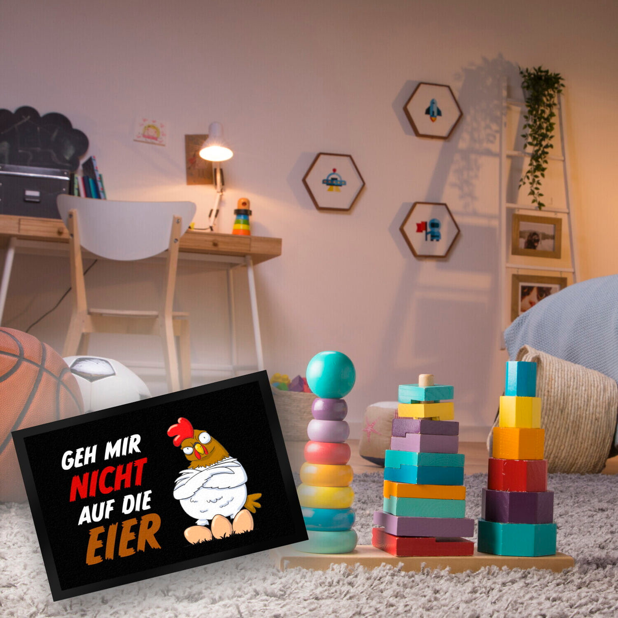 Geh mir nicht auf die Eier Fußmatte mit genervtem Huhn