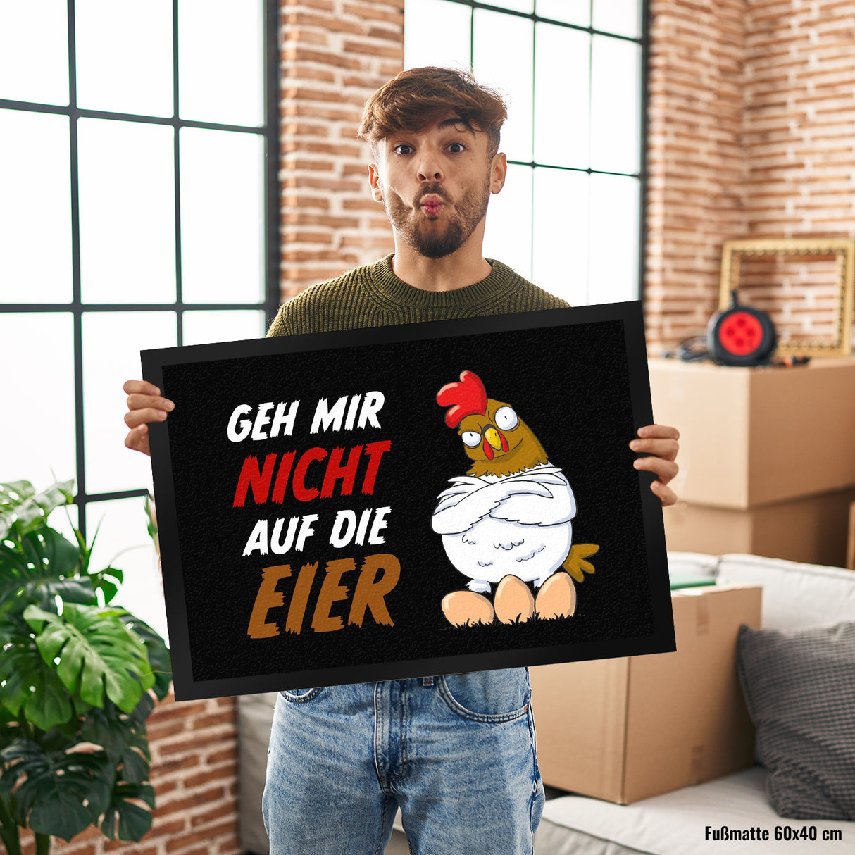Geh mir nicht auf die Eier Fußmatte mit genervtem Huhn