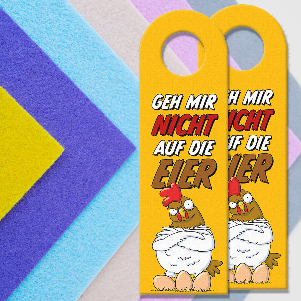 Geh mir nicht auf die Eier Türhänger mit genervtem Huhn